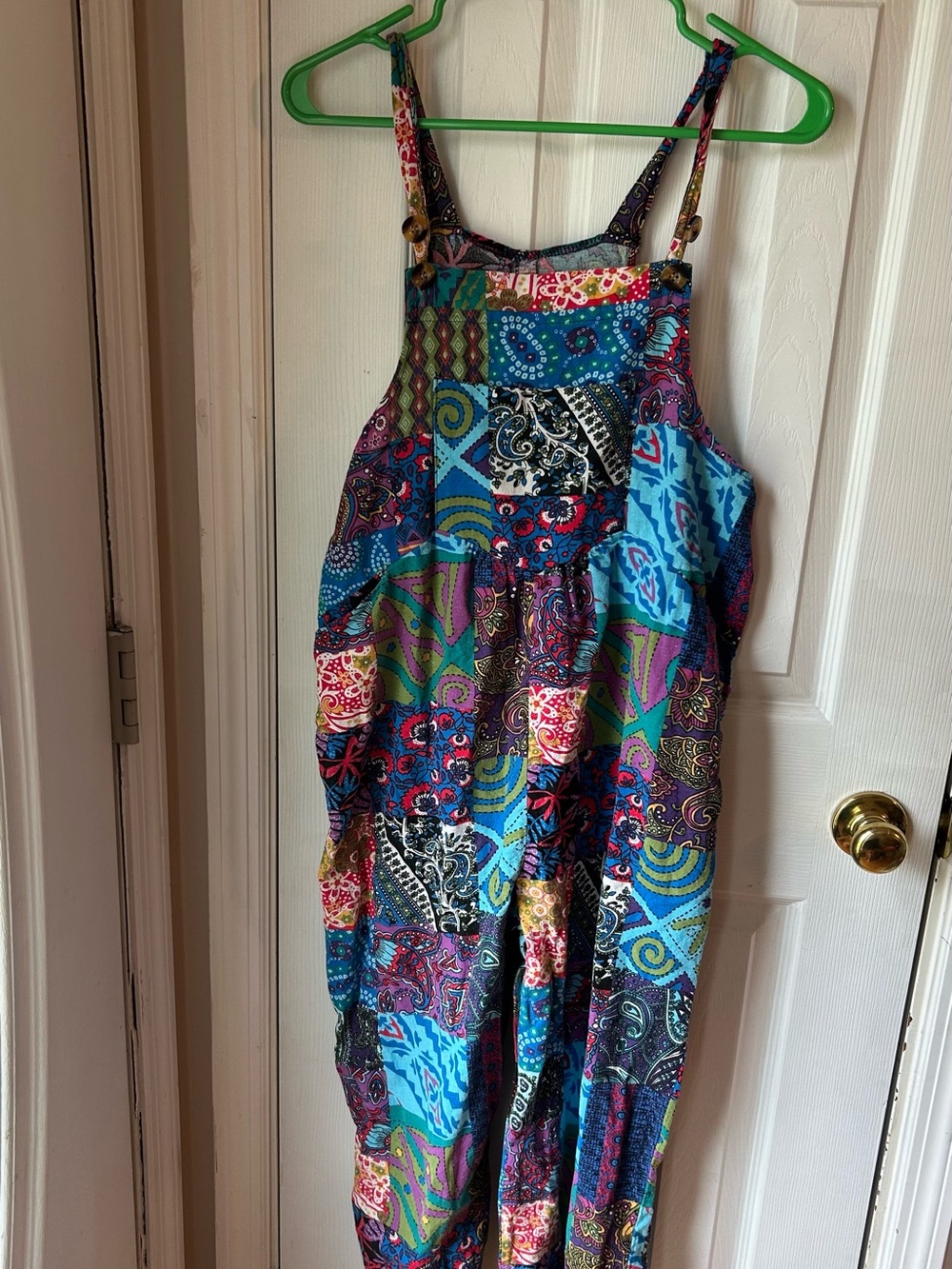 Boho Multicolor Patchwork Overalls - Blue & Purple